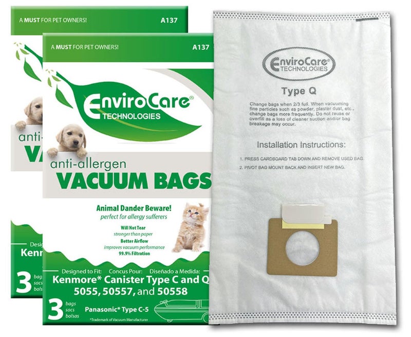 Envirocare Replacement Allergen Vacuum Bags for Kenmore Canister Type C and Q 50555, 50558, 50557 and Panasonic Type C-5 6 pack - Image 1